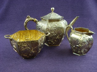 a three piece silver gilt tea set by alexander crichton 1878